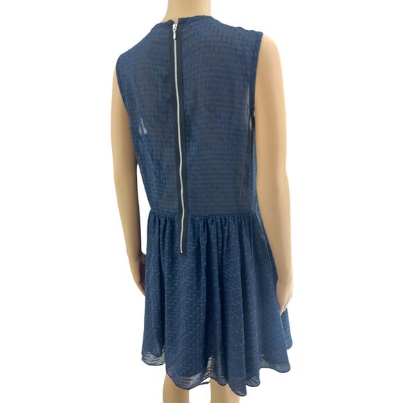 Rachel Rachel Roy US 12 Blue Black Crinkle Pleat Fit & Flare Mini Dress - Picture 5 of 6